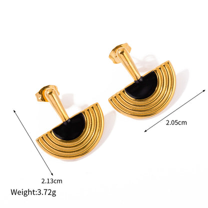 Stainless steel waterproof 18K gold plated enamel Egyptian semicircular fan-shaped earrings (5 pairs)