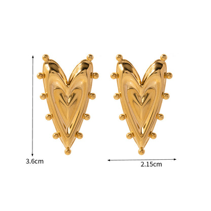 Aretes de acero inoxidable con forma de corazón y esfera afilados en 3D, oro de 18 quilates (10 pares)