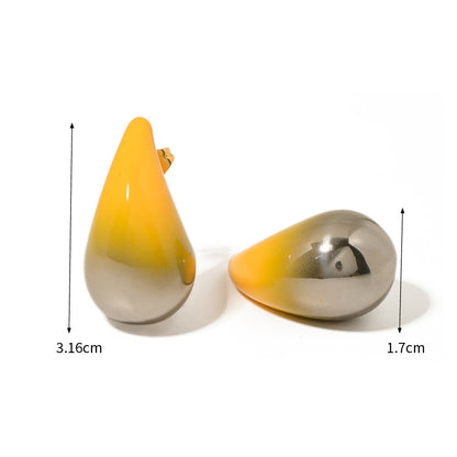 Stainless steel gradient color water drop teardrop stud earrings (5 pairs)