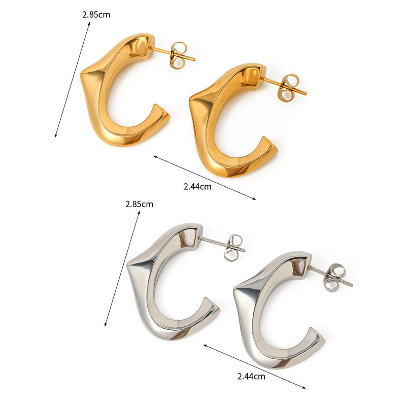 Pendientes de botón en forma de C triangulares de acero inoxidable (10 pares)