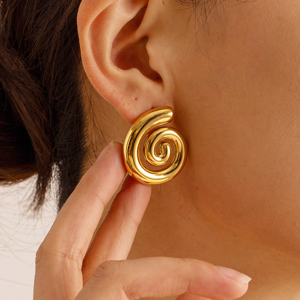 Aretes con forma de espiral en forma de remolino brillante de acero inoxidable (10 pares)