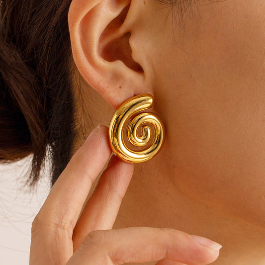 Stainless steel glossy swirl spiral stud post earrings (5 pairs)