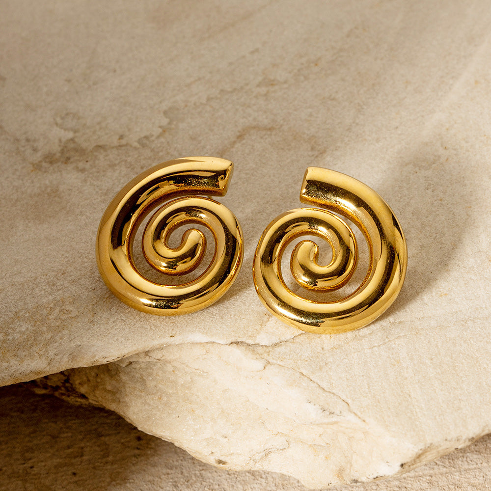 Aretes con forma de espiral en forma de remolino brillante de acero inoxidable (10 pares)