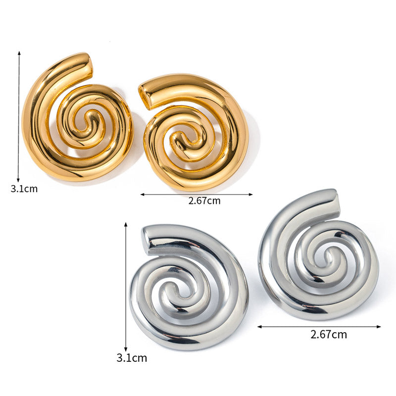 Stainless steel glossy swirl spiral stud post earrings (5 pairs)