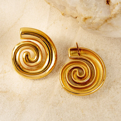 Stainless steel glossy swirl spiral stud post earrings (5 pairs)