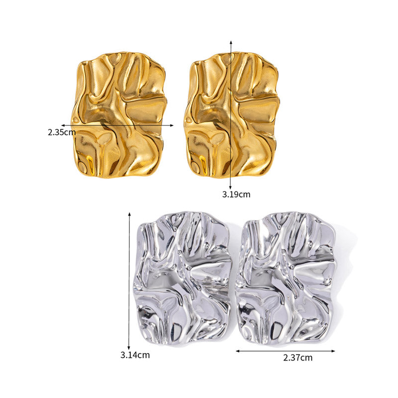 Stainless steel tarnish-free chunky texture rectangle stud earrings (5 pairs)