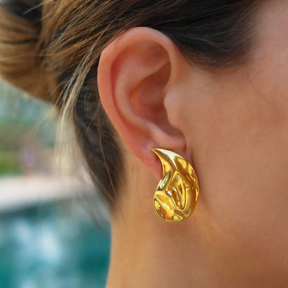 Aretes con forma de gota de agua con textura martillada de acero inoxidable (10 pares)