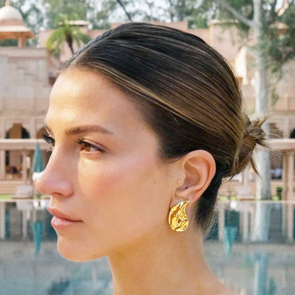 Aretes con forma de gota de agua con textura martillada de acero inoxidable (10 pares)