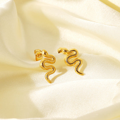 Stainless steel gold distorted snake stud earrings (5 pairs)