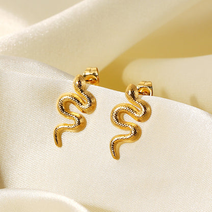 Stainless steel gold distorted snake stud earrings (5 pairs)