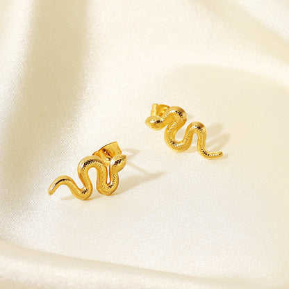 Stainless steel gold distorted snake stud earrings (5 pairs)