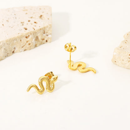 Stainless steel gold distorted snake stud earrings (5 pairs)