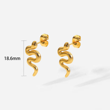 Stainless steel gold distorted snake stud earrings (5 pairs)