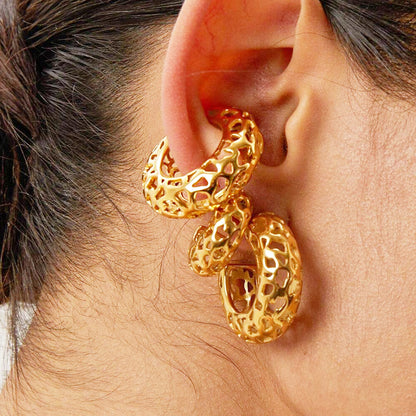 Pendientes ear cuff huecos, gruesos y no perforantes, de acero inoxidable, chapados en oro (10 pares)