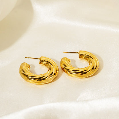 Stainless steel retro gold plated twisted C-shape stud earrings (5 pairs)