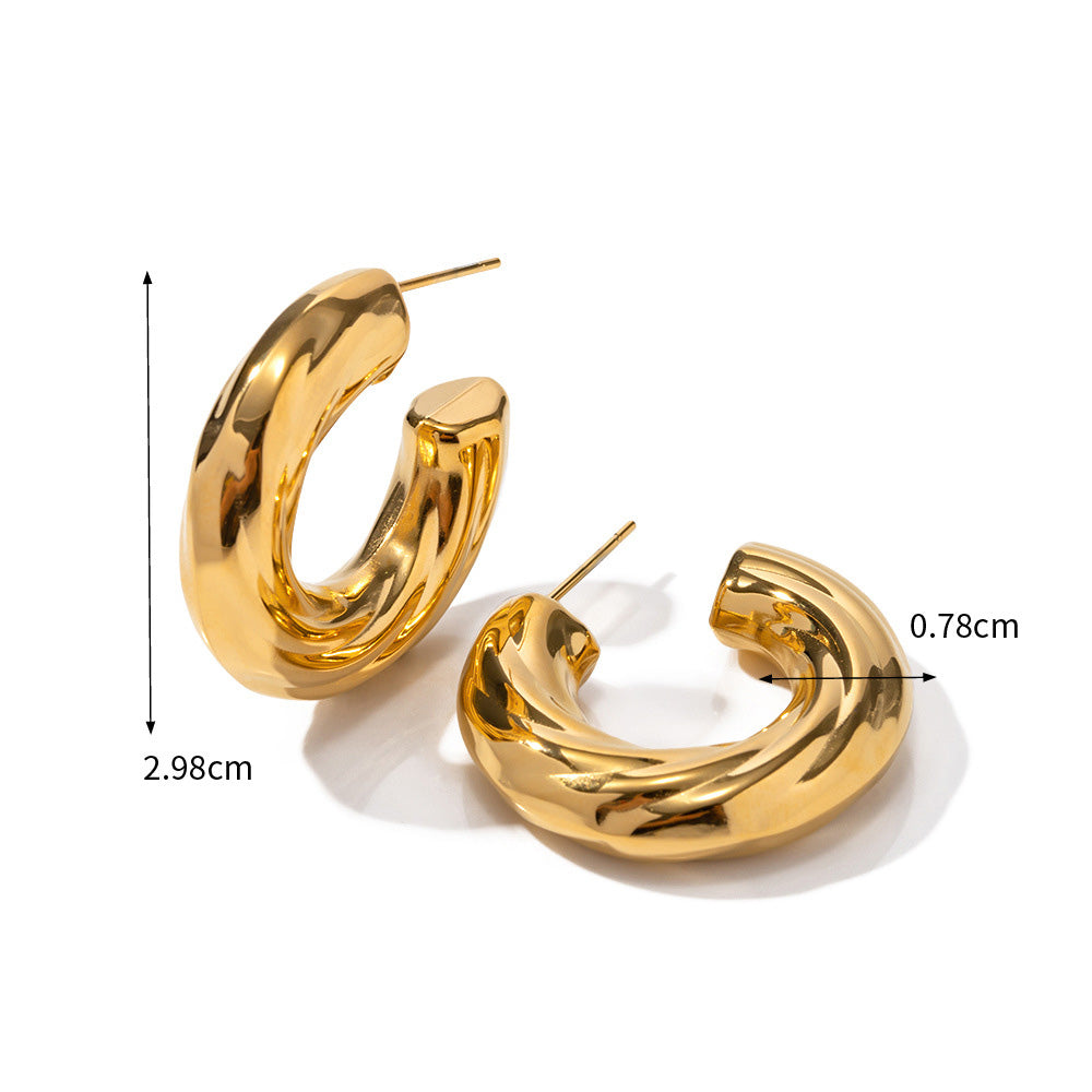 Stainless steel retro gold plated twisted C-shape stud earrings (5 pairs)