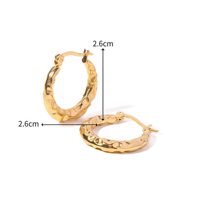 Stainless steel gold texture hammered chic hoop earrings (5 pairs)