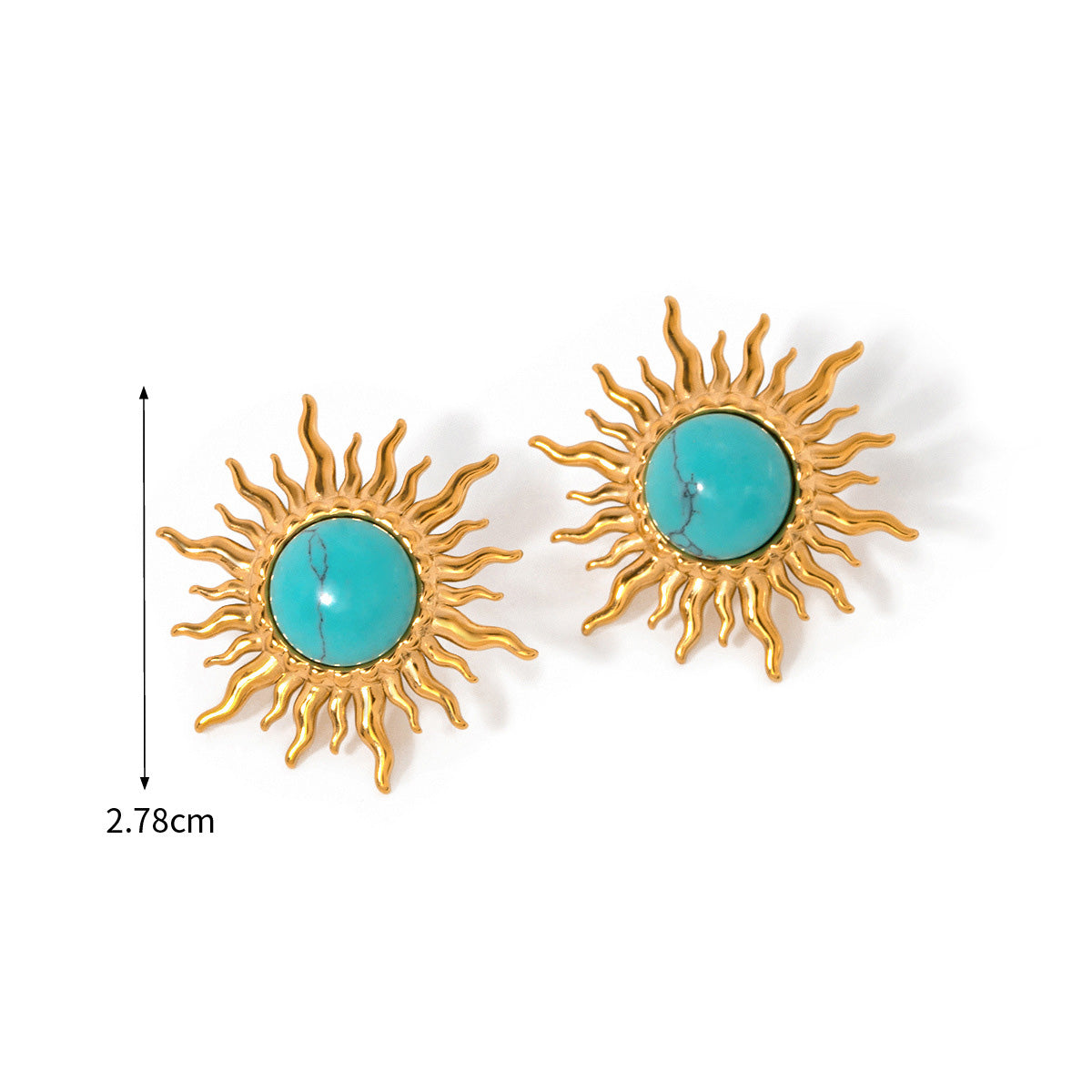 Stainless steel gold plated larimar sun design stud earrings (5 pairs)