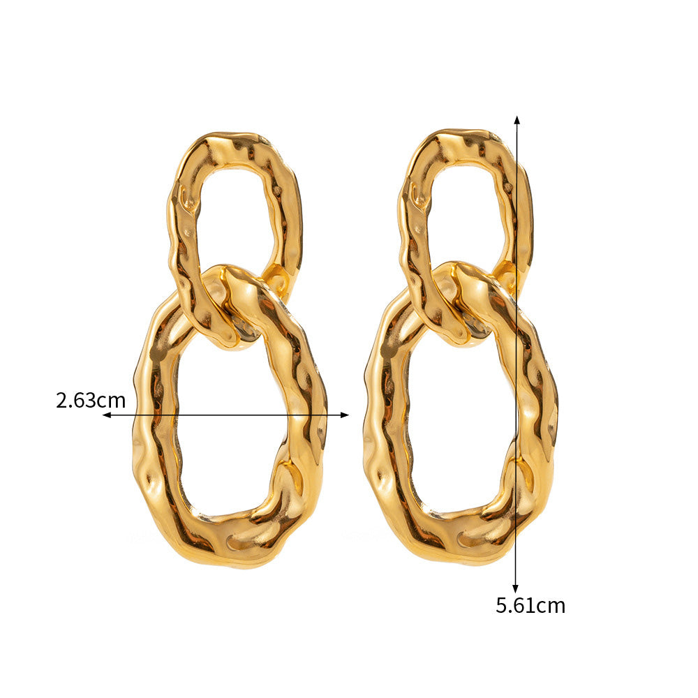 Stainless steel chunky gold elliptical interlock charm drop earrings (5 pairs)