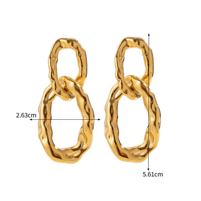 Stainless steel chunky gold elliptical interlock charm drop earrings (5 pairs)