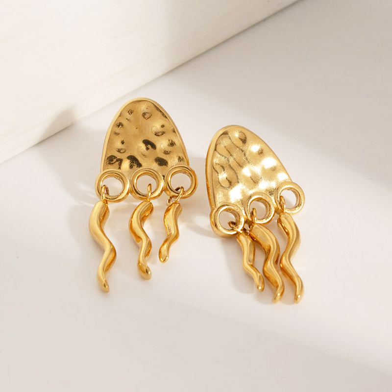 Boucles d'oreilles à clous à franges en forme de méduse, bijoux de plage imperméables en acier inoxydable (10 paires)