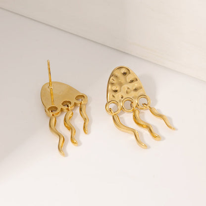 Boucles d'oreilles à clous à franges en forme de méduse, bijoux de plage imperméables en acier inoxydable (10 paires)