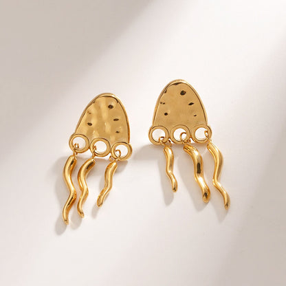 Boucles d'oreilles à clous à franges en forme de méduse, bijoux de plage imperméables en acier inoxydable (10 paires)