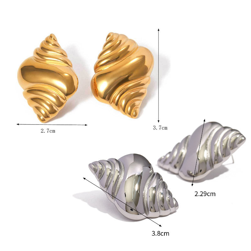 Stainless steel waterproof beach jewelry shell chunky conch croissant stud earrings (5 pairs)