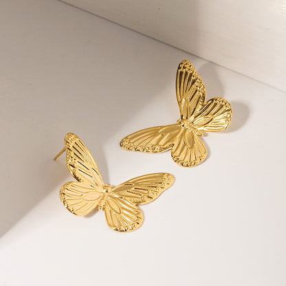 Stainless steel stylish gold big butterfly stud earrings (5 pairs)