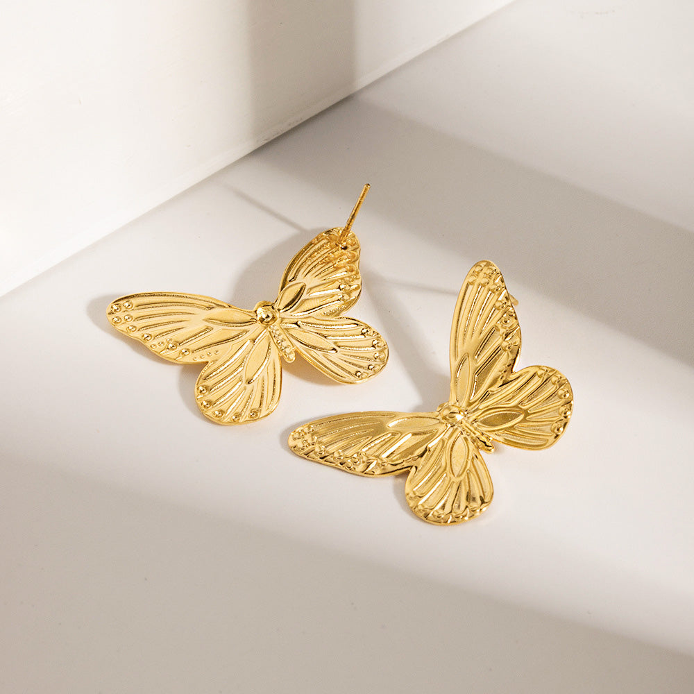 Pendientes de mariposa grandes y dorados con estilo de acero inoxidable (10 pares)