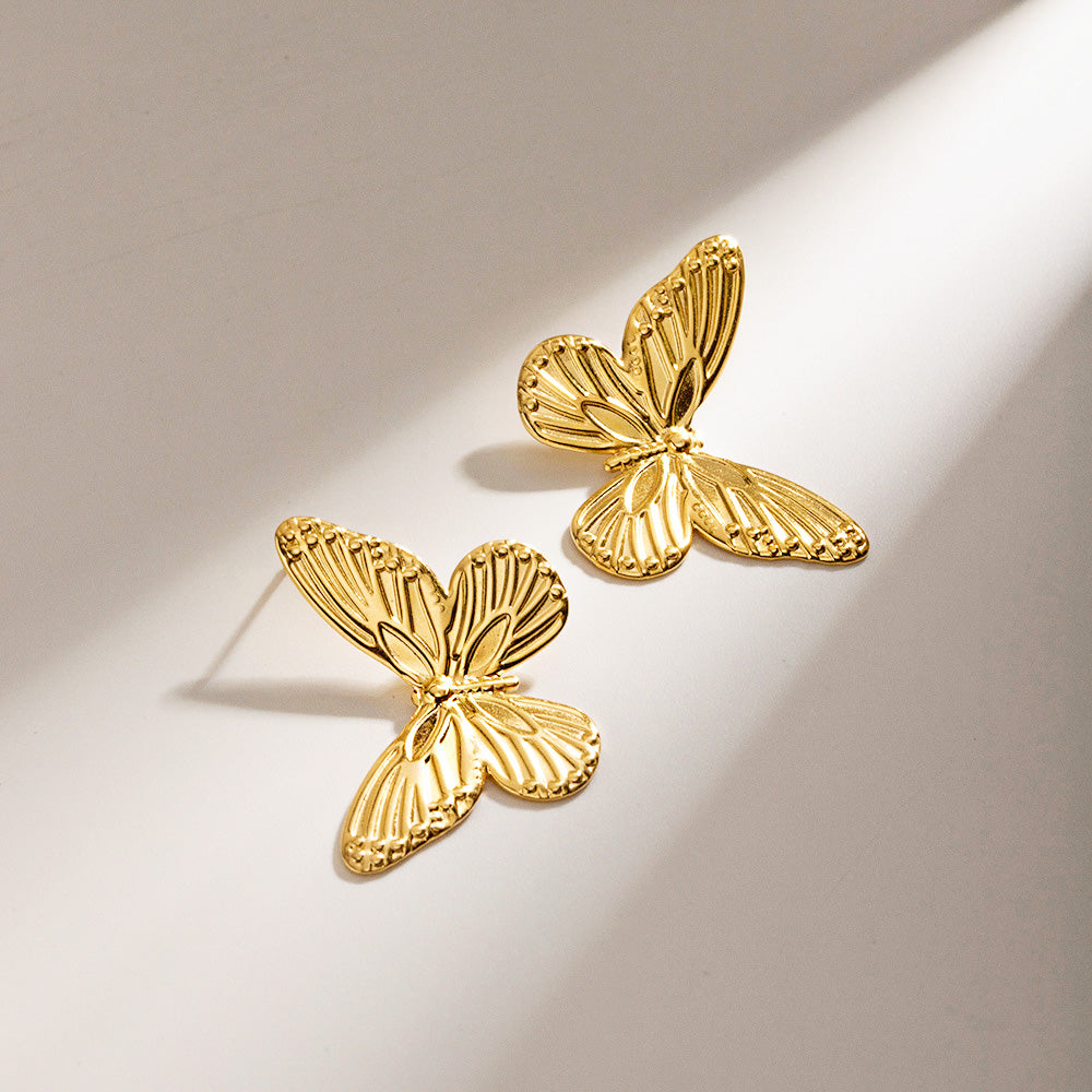 Stainless steel stylish gold big butterfly stud earrings (5 pairs)