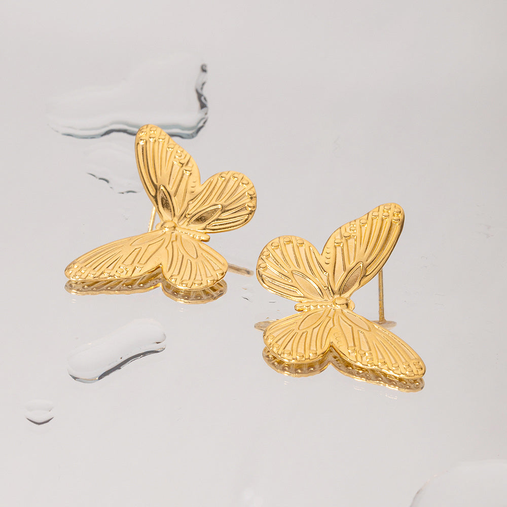 Pendientes de mariposa grandes y dorados con estilo de acero inoxidable (10 pares)