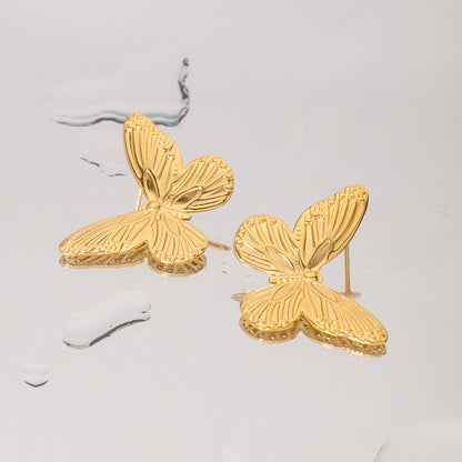 Pendientes de mariposa grandes y dorados con estilo de acero inoxidable (10 pares)