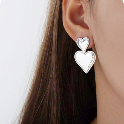 Pendientes colgantes llamativos con doble corazón de acero inoxidable (10 pares)