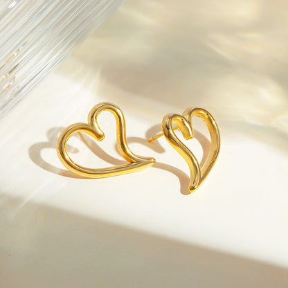 Aretes de acero inoxidable con forma de corazón hueco, dorados y sin deslustre (10 pares)