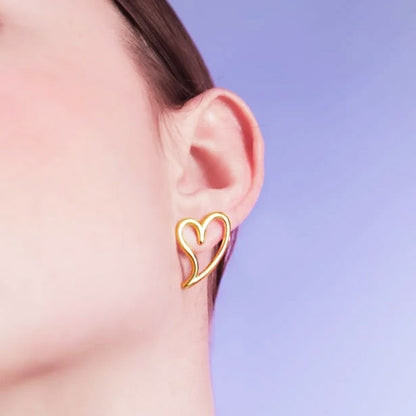 Aretes de acero inoxidable con forma de corazón hueco, dorados y sin deslustre (10 pares)