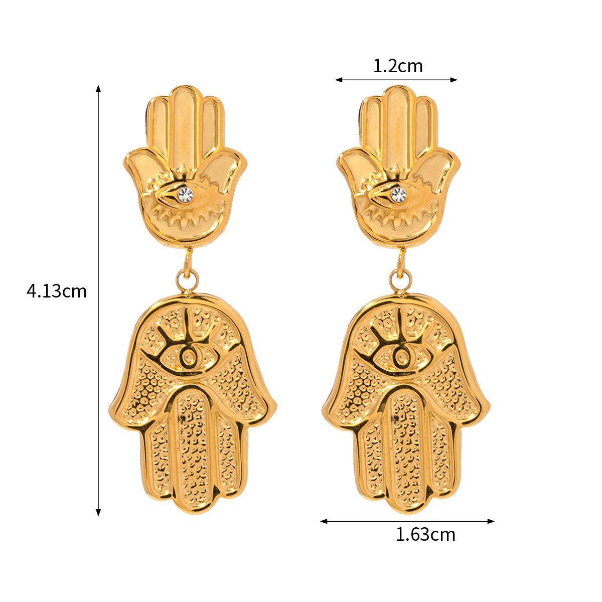 Boucles d'oreilles pendantes main de Fatima en acier inoxydable plaqué or (10 paires)