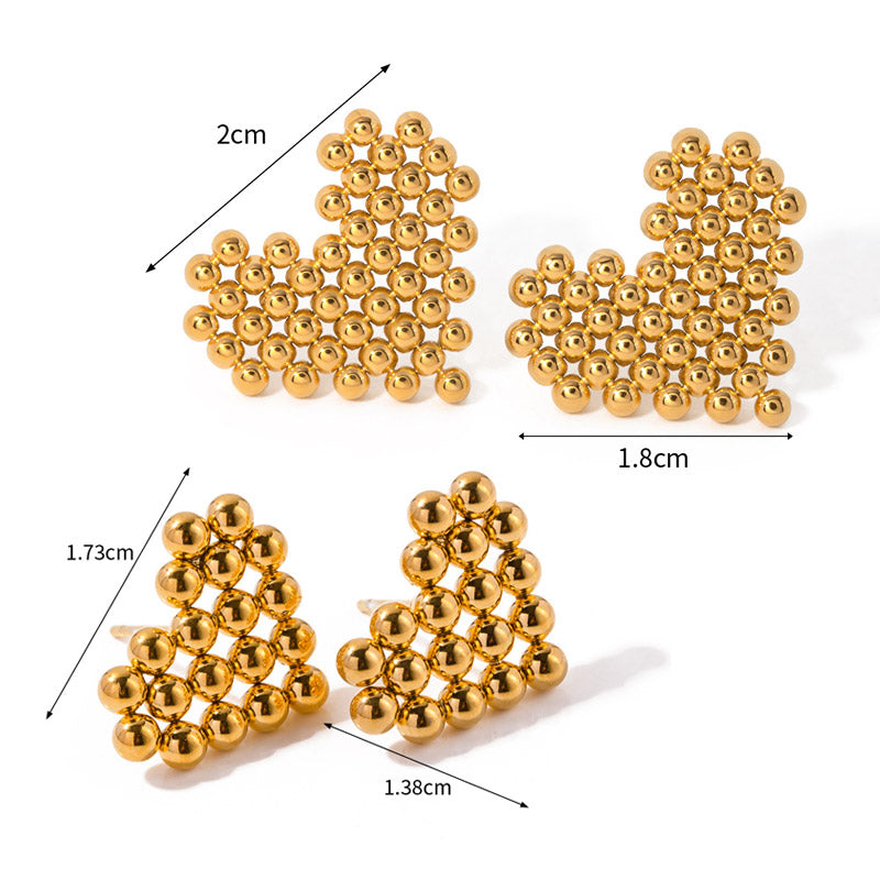 Boucles d'oreilles à tige en forme de cœur d'amour en perles rondes dorées imperméables en acier inoxydable (10 paires)