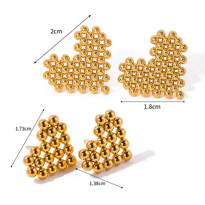 Boucles d'oreilles à tige en forme de cœur d'amour en perles rondes dorées imperméables en acier inoxydable (10 paires)