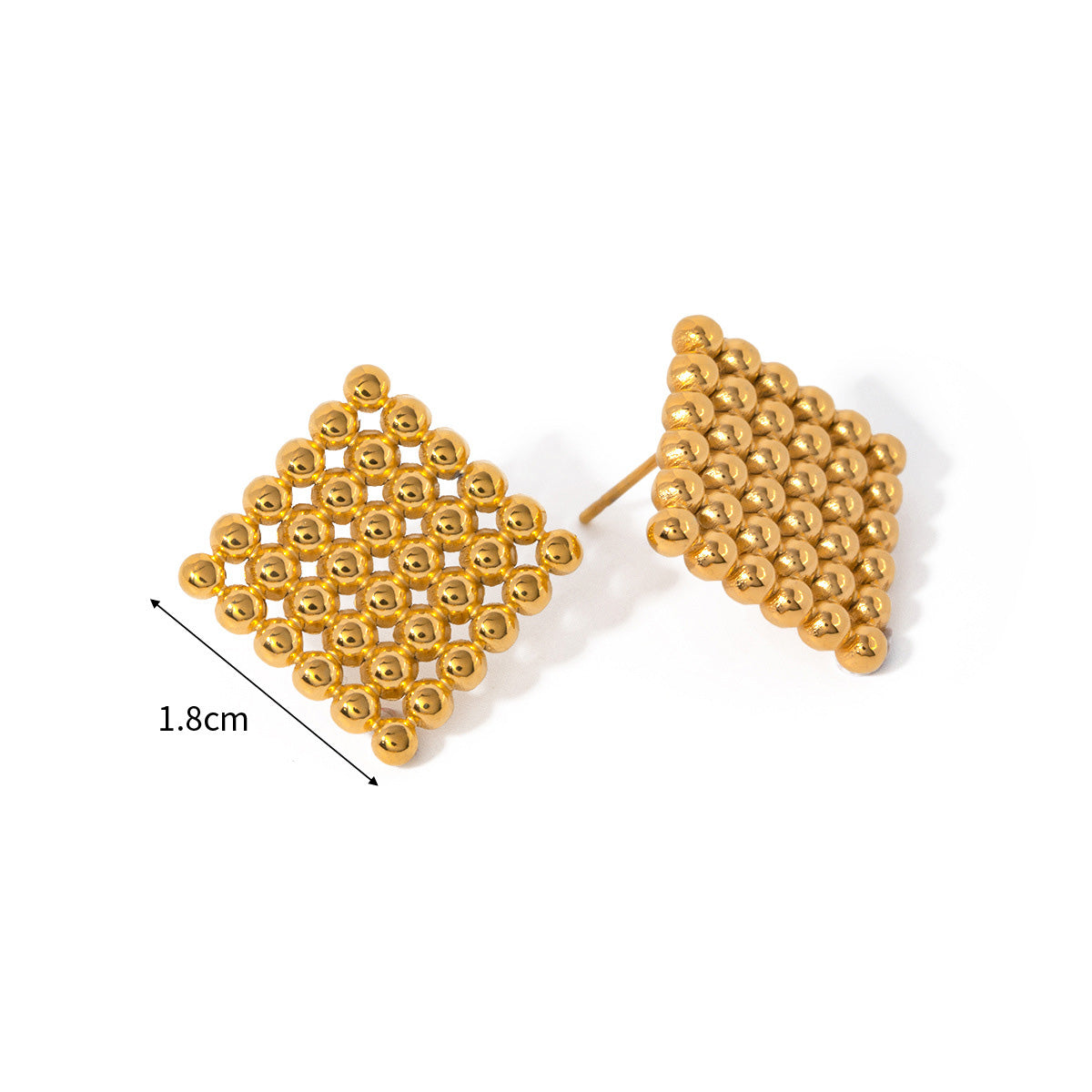 Stainless steel waterproof gold round bead square shaped stud earrings (5 pairs)