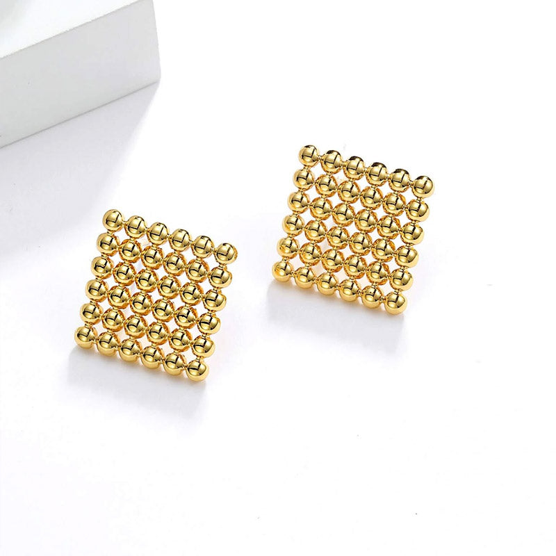 Stainless steel waterproof gold round bead square shaped stud earrings (5 pairs)