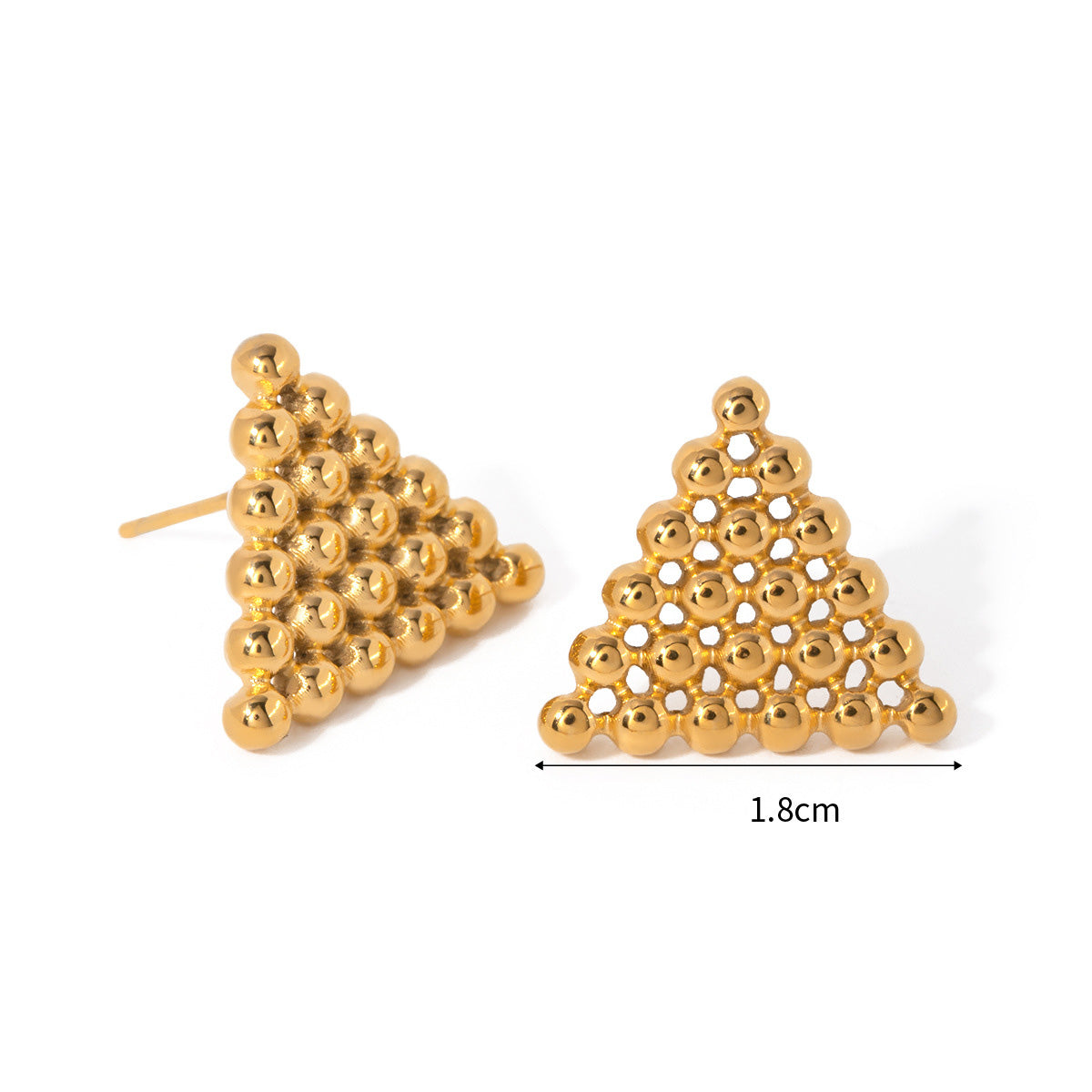 Stainless steel waterproof gold round bead triangle shape stud earrings (5 pairs)