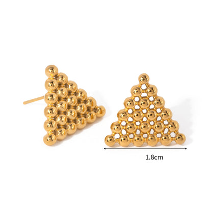 Stainless steel waterproof gold round bead triangle shape stud earrings (5 pairs)