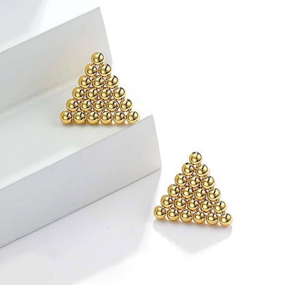 Boucles d'oreilles à tige en forme de triangle avec perles rondes dorées imperméables en acier inoxydable (10 paires)