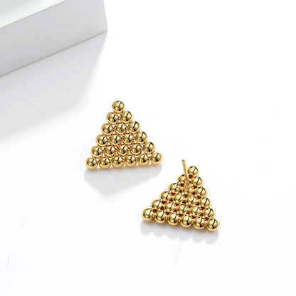 Boucles d'oreilles à tige en forme de triangle avec perles rondes dorées imperméables en acier inoxydable (10 paires)