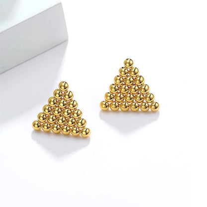 Boucles d'oreilles à tige en forme de triangle avec perles rondes dorées imperméables en acier inoxydable (10 paires)