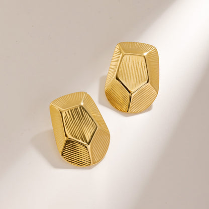 Stainless steel big geometric striped pentagon stud earrings (5 pairs)