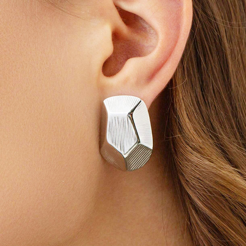 Boucles d'oreilles clous pentagone à grandes rayures géométriques en acier inoxydable (10 paires)