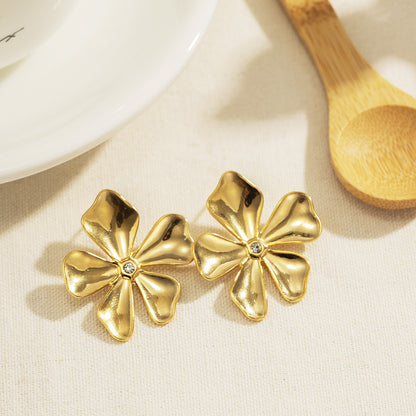 Stainless steel gold big flora flower stud earrings (5 pairs)