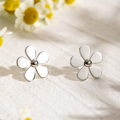 Stainless steel simple daisy flower stud earrings (5 pairs)